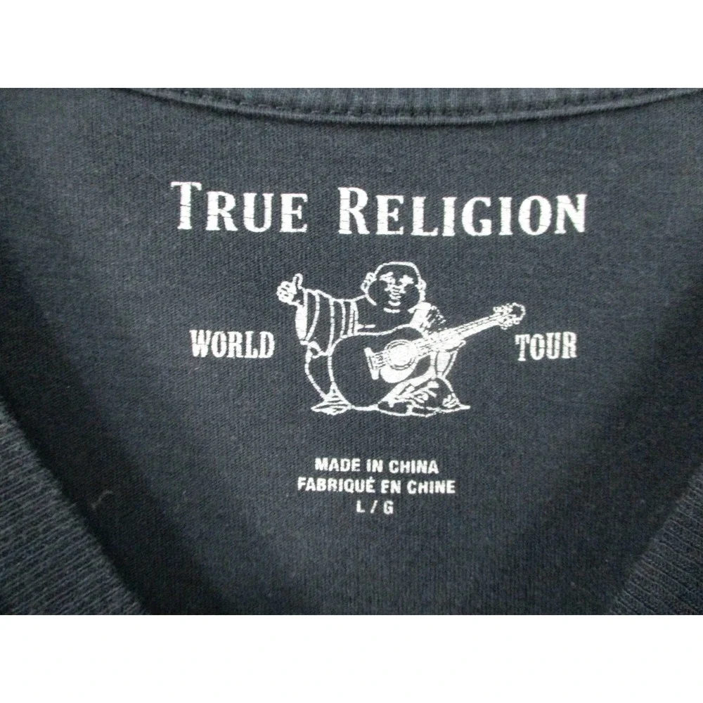 True Religion Mens‎ Long Sleeve Graphic T-Shirt Black Horseshoe Logo Size Large